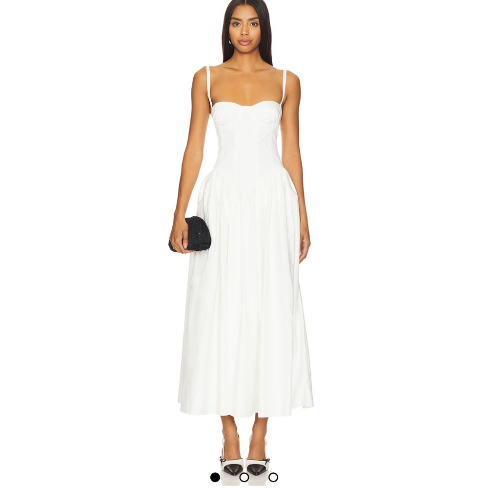 Tularosa Emma White Bustier Midi Dress with flattering basque waist